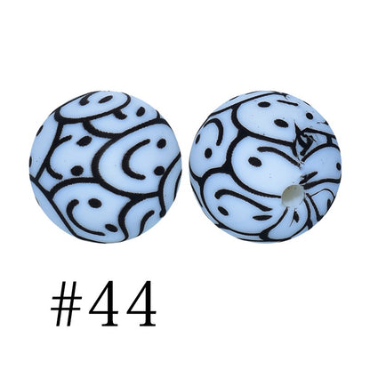 Round Printed Silicone Beads 44