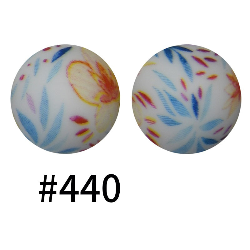 15mm Printed Silicone Beads Color 50pcs #351-#553