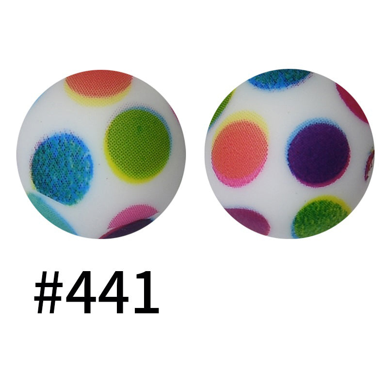15mm Printed Silicone Beads Color 50pcs #351-#553