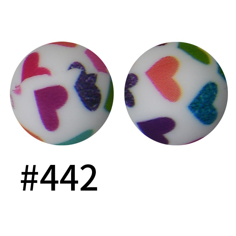 15mm Printed Silicone Beads Color 50pcs #351-#553