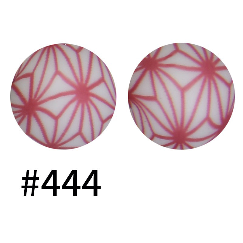15mm Printed Silicone Beads Color 50pcs #351-#553