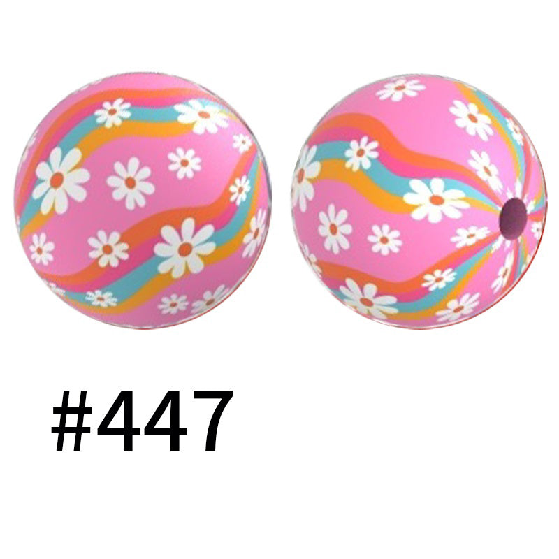 15mm Printed Silicone Beads Color 50pcs #351-#553