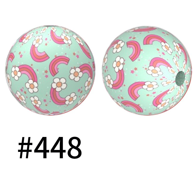15mm Printed Silicone Beads Color 50pcs #351-#553