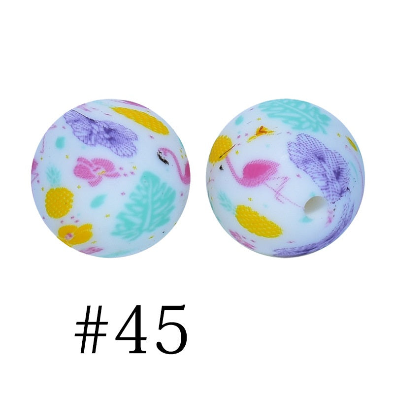 Round Printed Silicone Beads 45