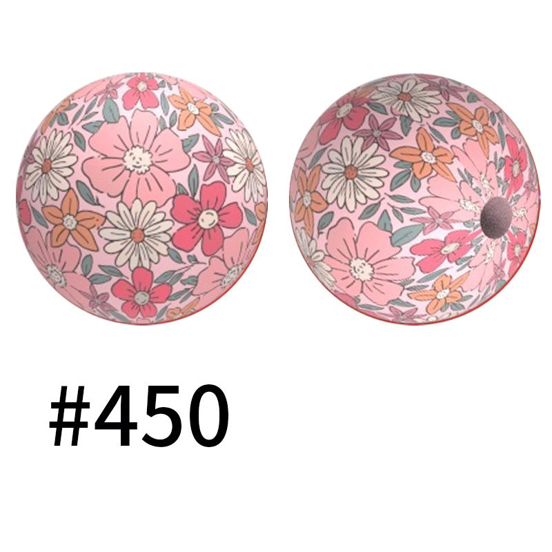 15mm Printed Silicone Beads Color 50pcs #351-#553