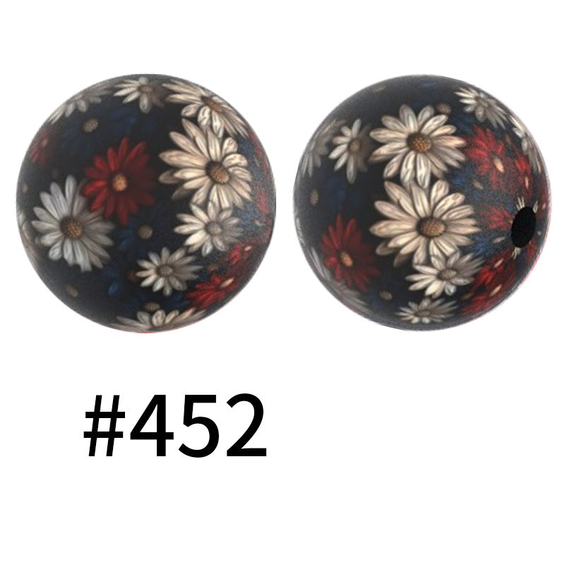 15mm Printed Silicone Beads Color 50pcs #351-#553