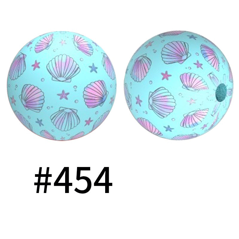 15mm Printed Silicone Beads Color 50pcs #351-#553