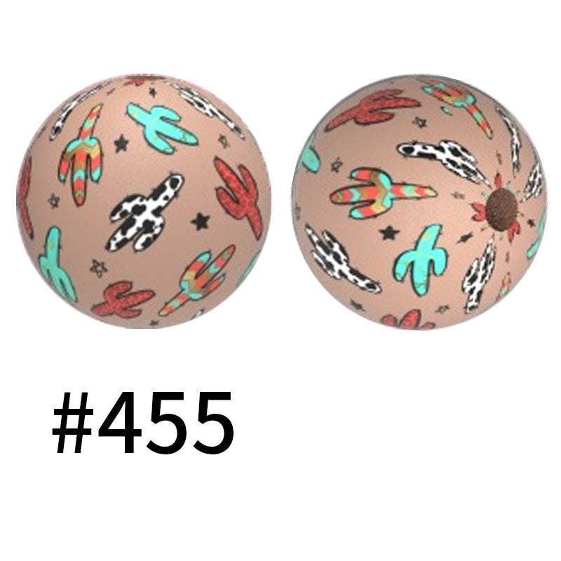 15mm Printed Silicone Beads Color 50pcs #351-#553