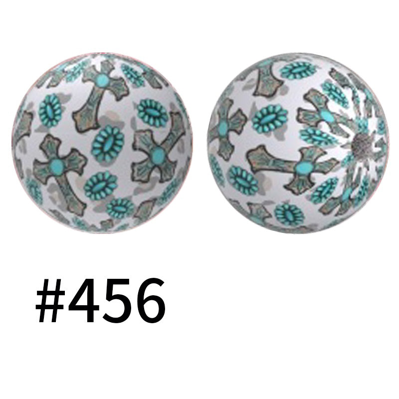 15mm Printed Silicone Beads Color 50pcs #351-#553