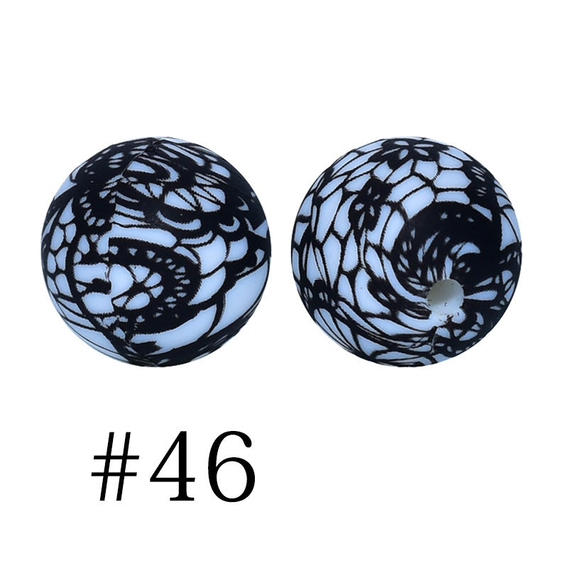 Round Printed Silicone Beads 46