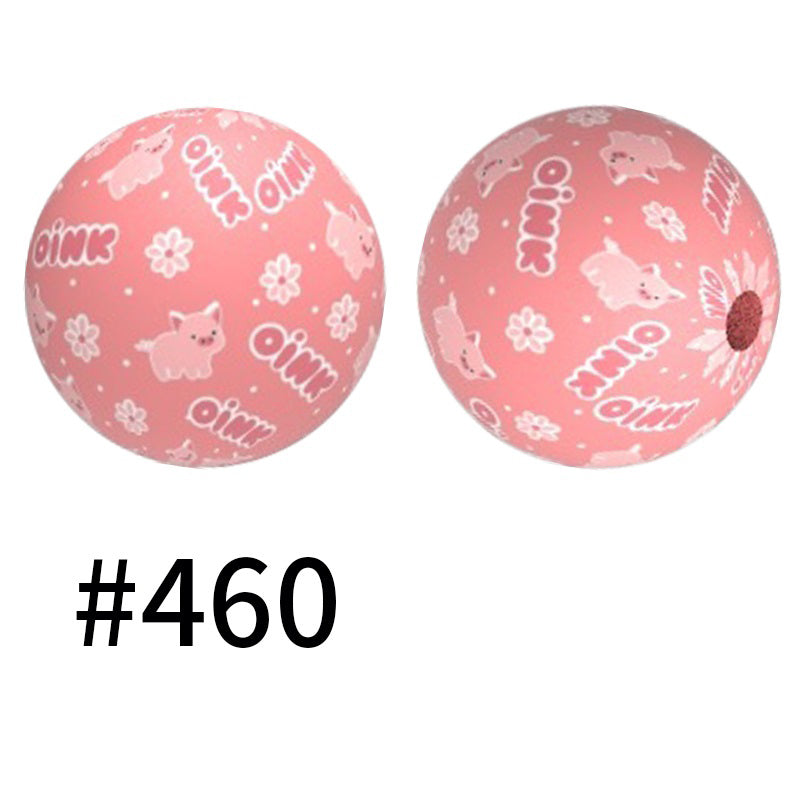 15mm Printed Silicone Beads Color 50pcs #351-#553