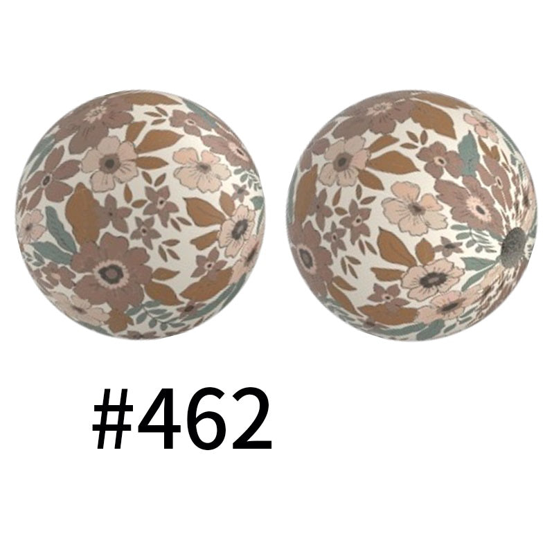 15mm Printed Silicone Beads Color 50pcs #351-#553