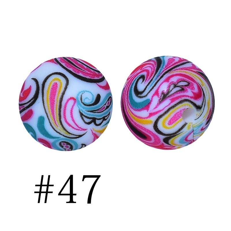 Round Printed Silicone Beads 47