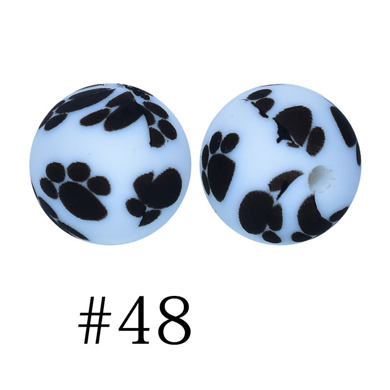 Round Printed Silicone Beads 48