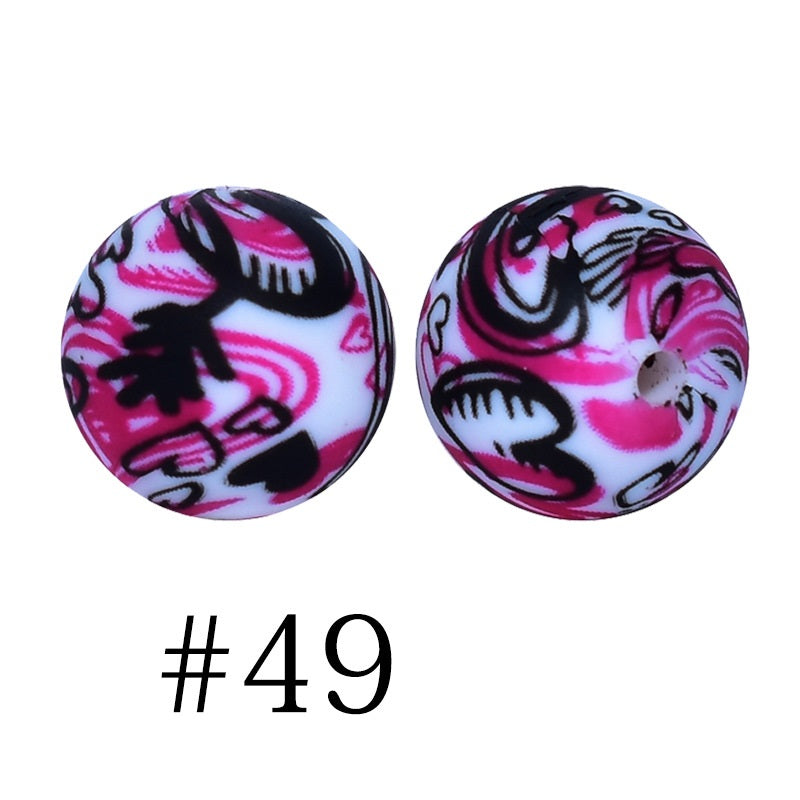 Round Printed Silicone Beads 49