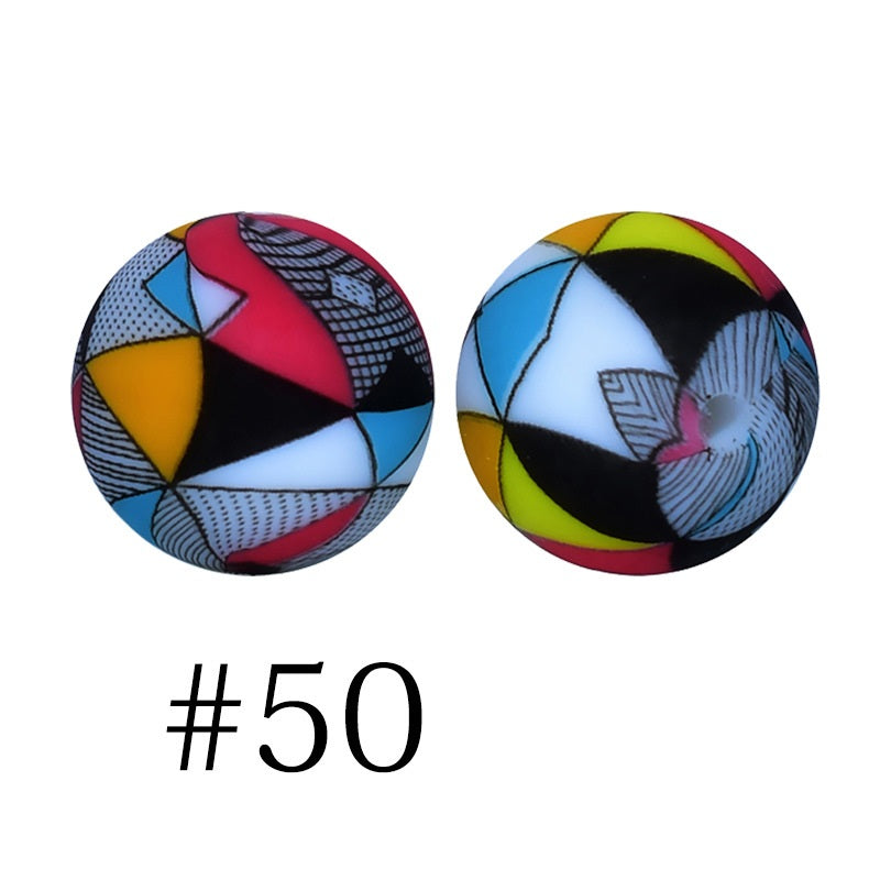 Round Printed Silicone Beads 50