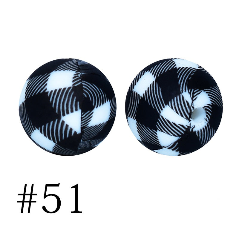 Round Printed Silicone Beads 51