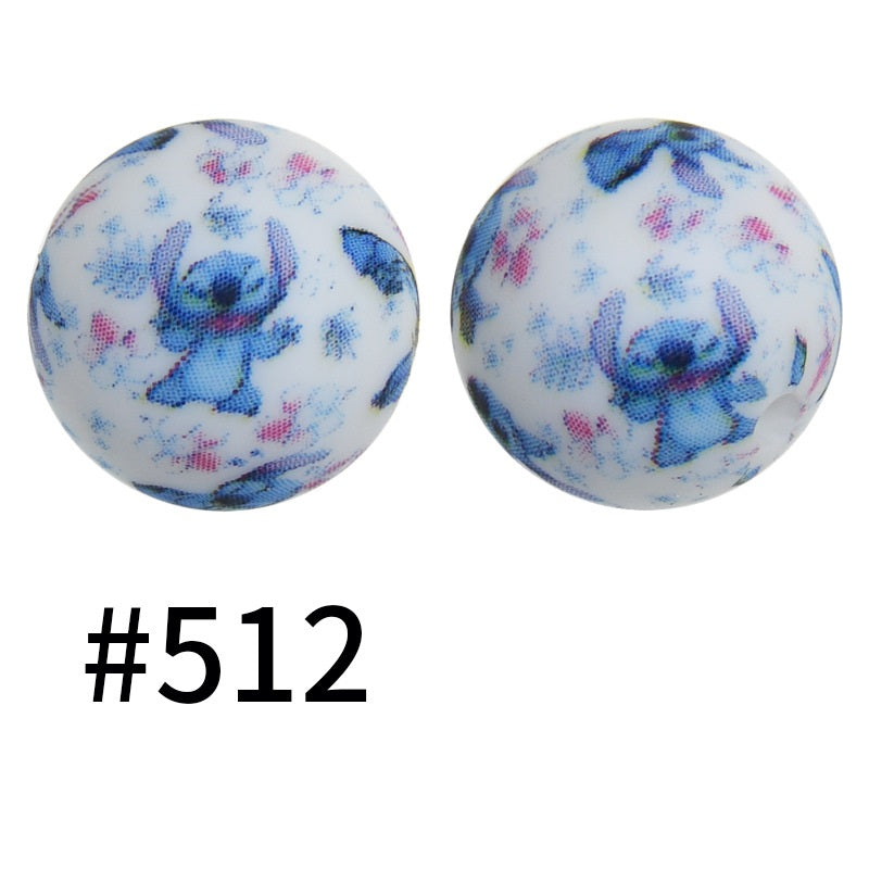 15mm Printed Silicone Beads Color 50pcs #351-#553