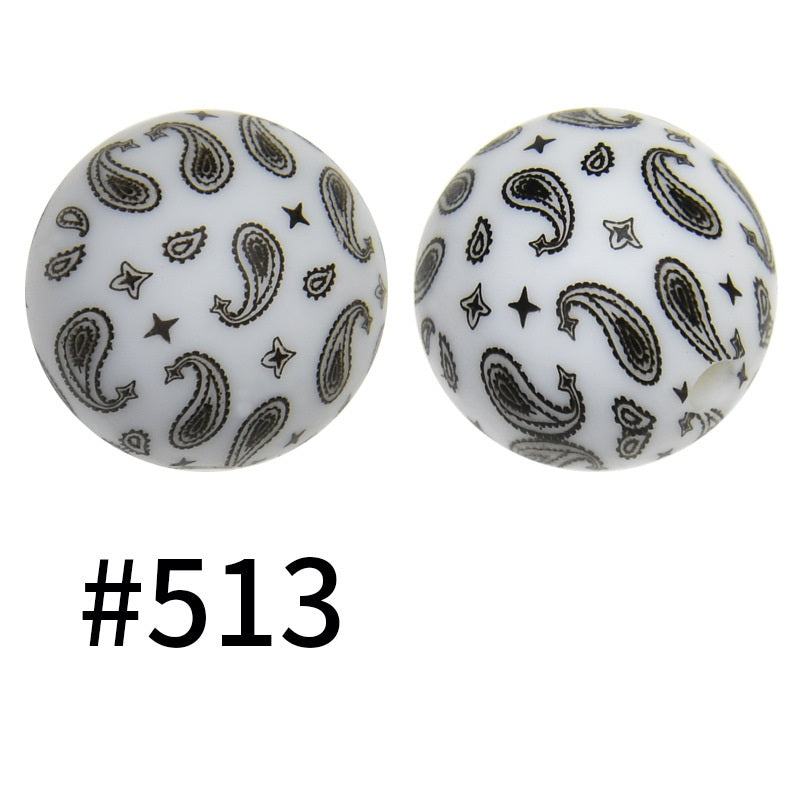 15mm Printed Silicone Beads Color 50pcs #351-#553