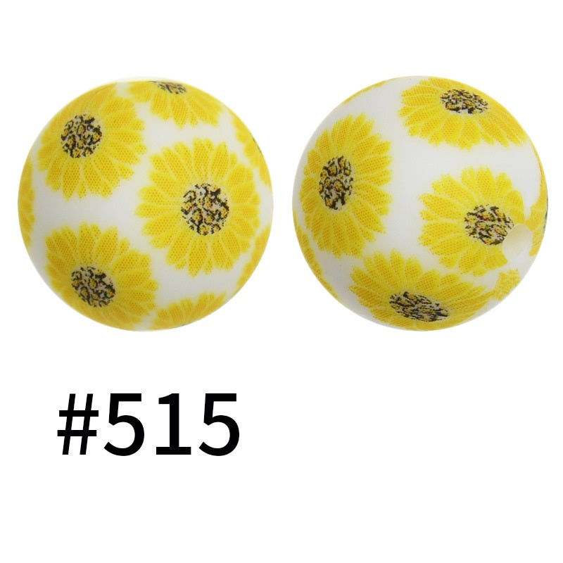 15mm Printed Silicone Beads Color 50pcs #351-#553