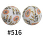 15mm Printed Silicone Beads Color 50pcs #351-#553