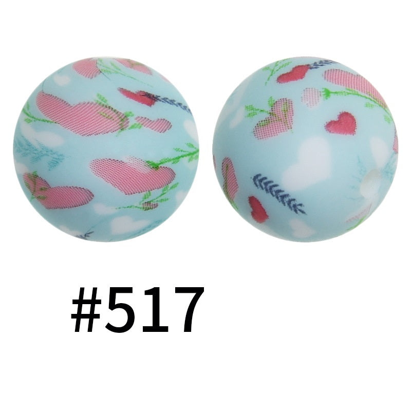 15mm Printed Silicone Beads Color 50pcs #351-#553