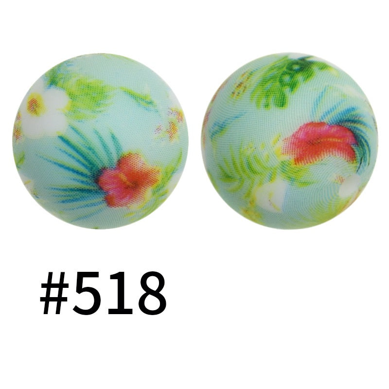 15mm Printed Silicone Beads Color 50pcs #351-#553