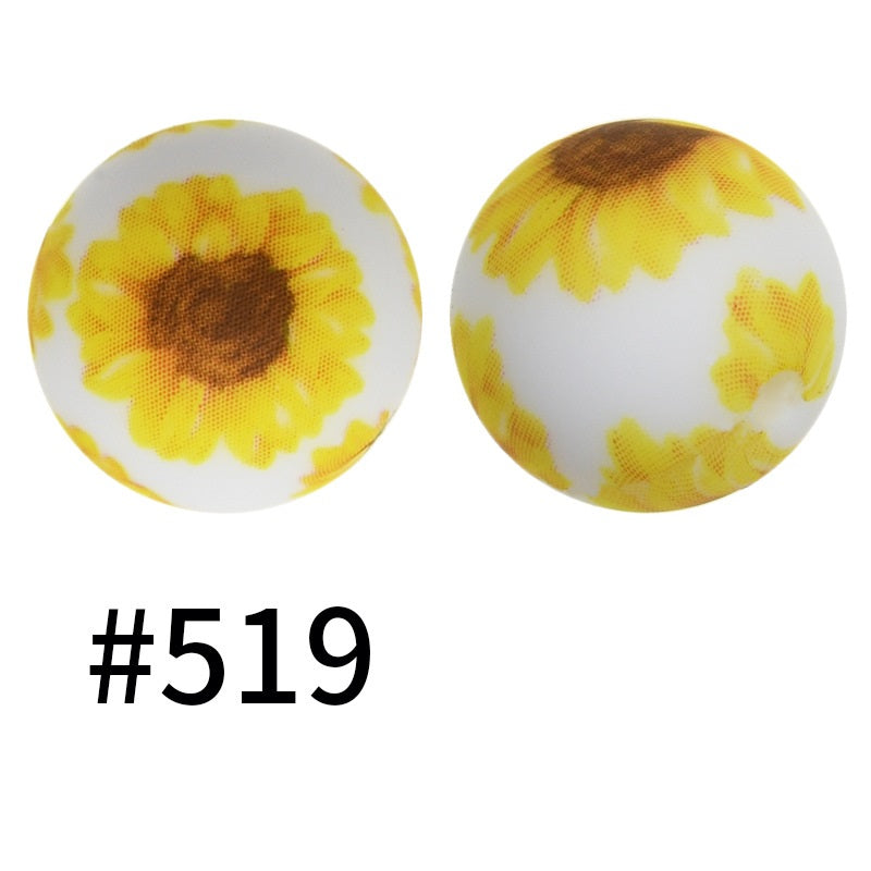 15mm Printed Silicone Beads Color 50pcs #351-#553