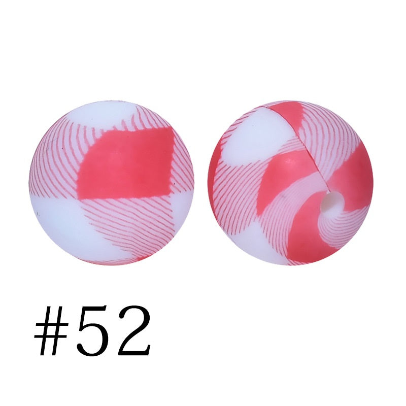 Round Printed Silicone Beads 52