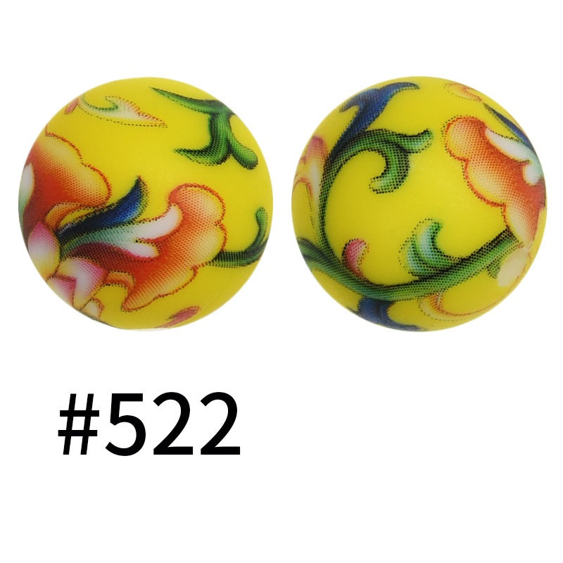 15mm Printed Silicone Beads Color 50pcs #351-#553