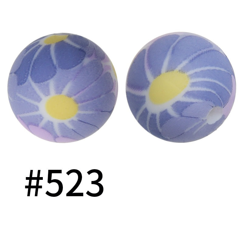 15mm Printed Silicone Beads Color 50pcs #351-#553