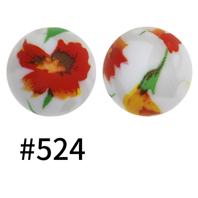 15mm Printed Silicone Beads Color 50pcs #351-#553
