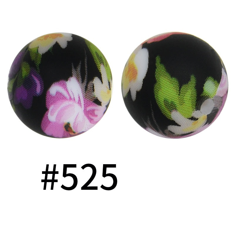 15mm Printed Silicone Beads Color 50pcs #351-#553