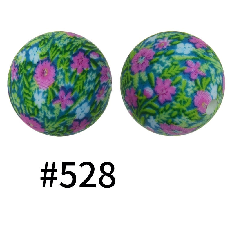 15mm Printed Silicone Beads Color 50pcs #351-#553