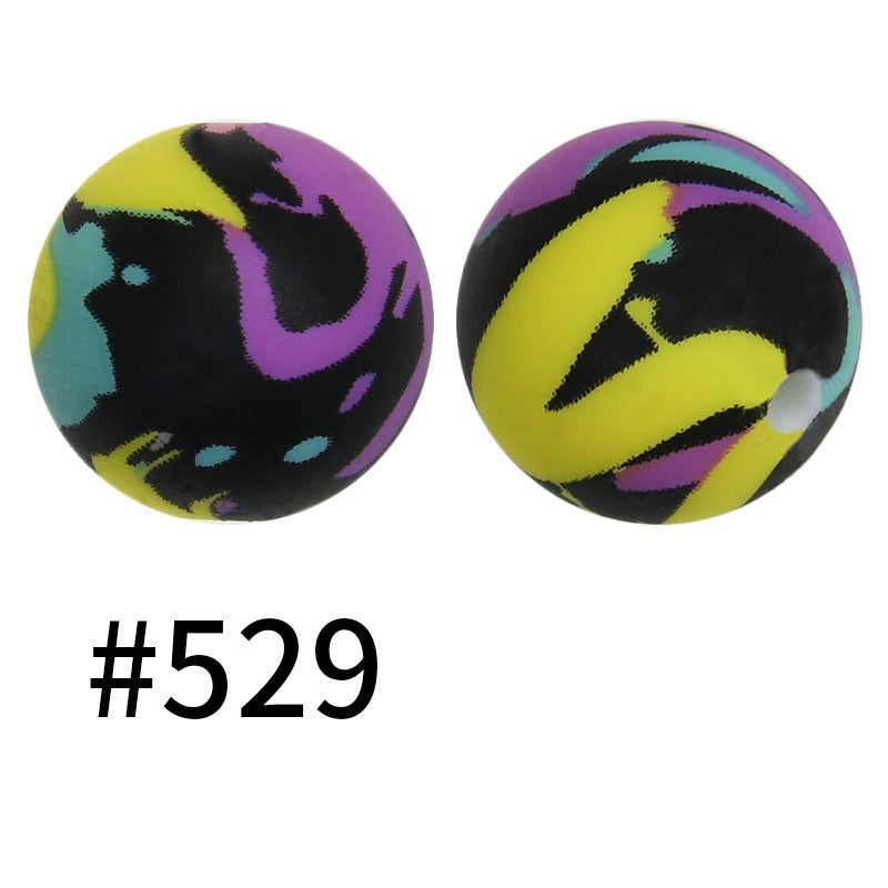 15mm Printed Silicone Beads Color 50pcs #351-#553