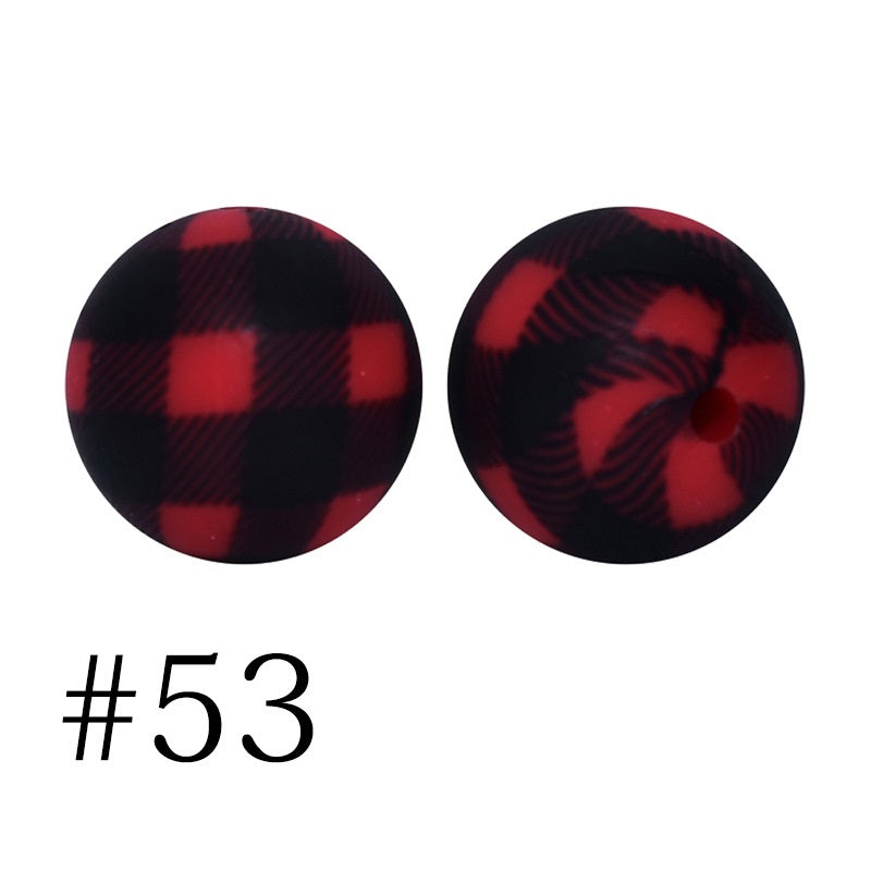 Round Printed Silicone Beads 53
