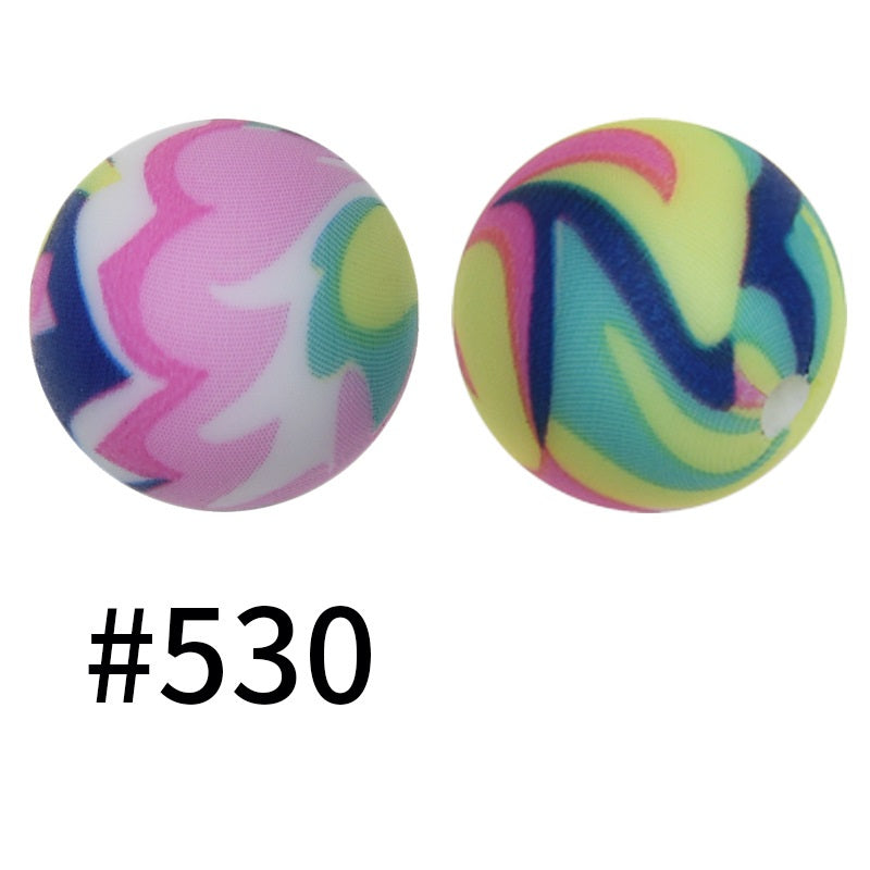 15mm Printed Silicone Beads Color 50pcs #351-#553