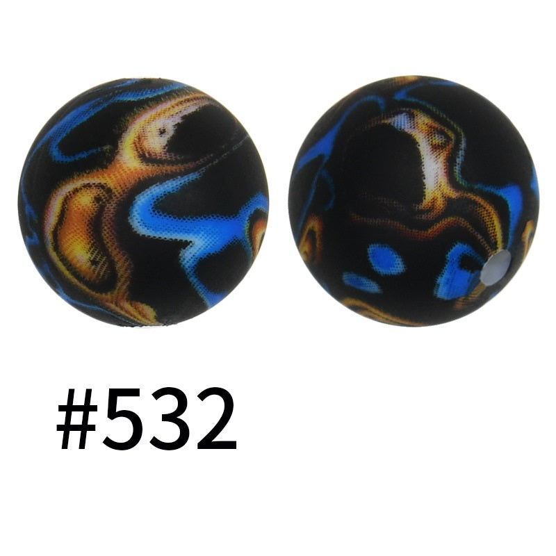 15mm Printed Silicone Beads Color 50pcs #351-#553