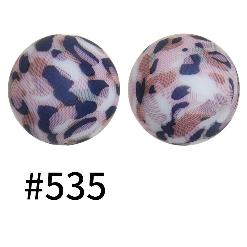 15mm Printed Silicone Beads Color 50pcs #351-#553