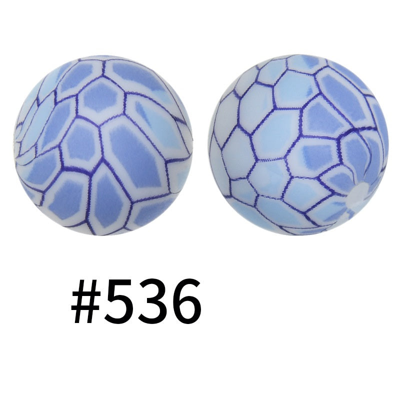 15mm Printed Silicone Beads Color 50pcs #351-#553