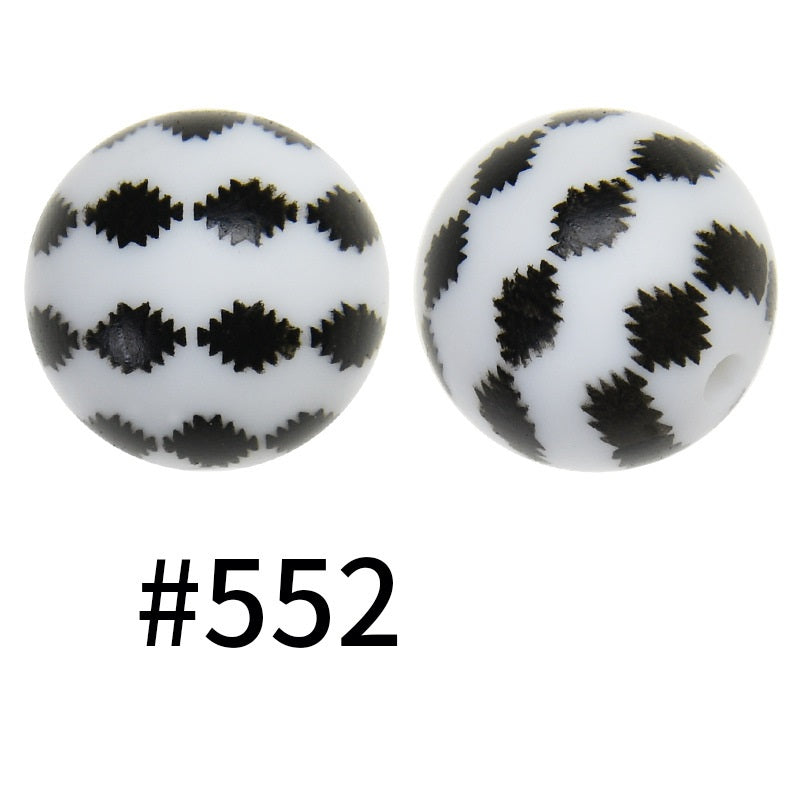 15mm Printed Silicone Beads Color 50pcs #351-#553