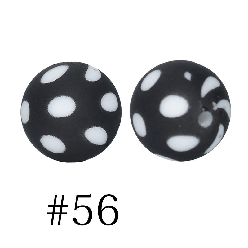 Round Printed Silicone Beads 56