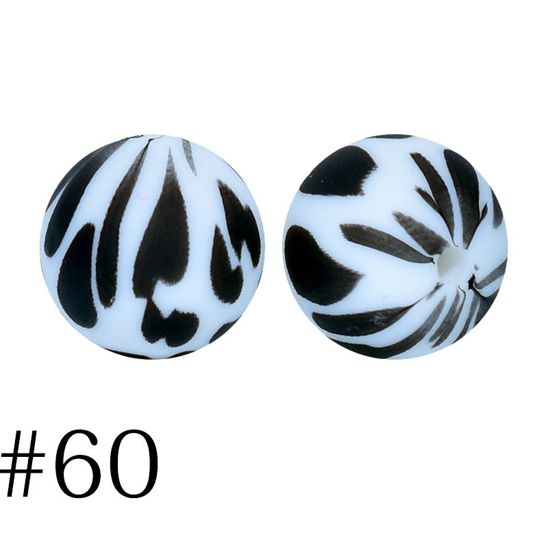 Round Printed Silicone Beads 60