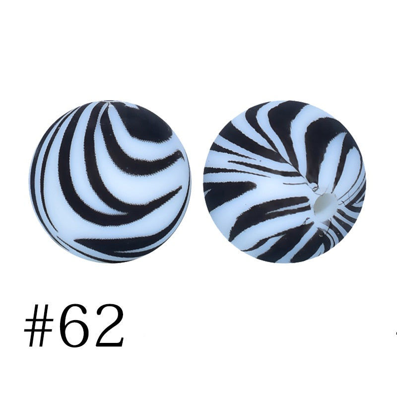 Round Printed Silicone Beads 62