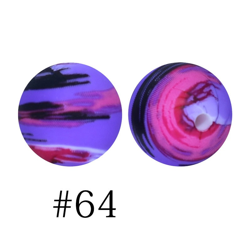Round Printed Silicone Beads 64