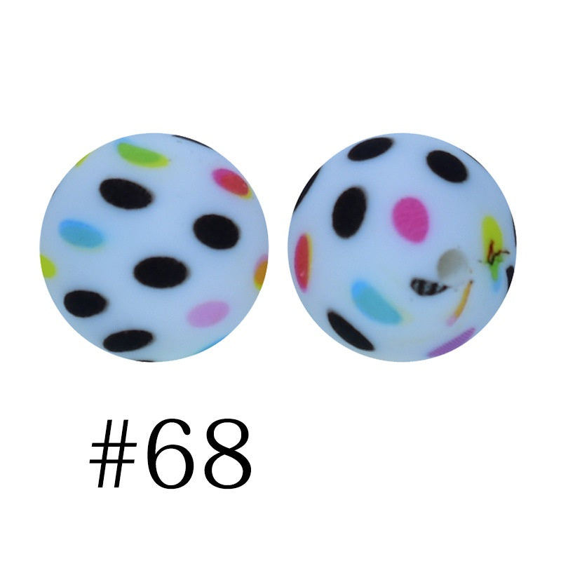 Round Printed Silicone Beads 68