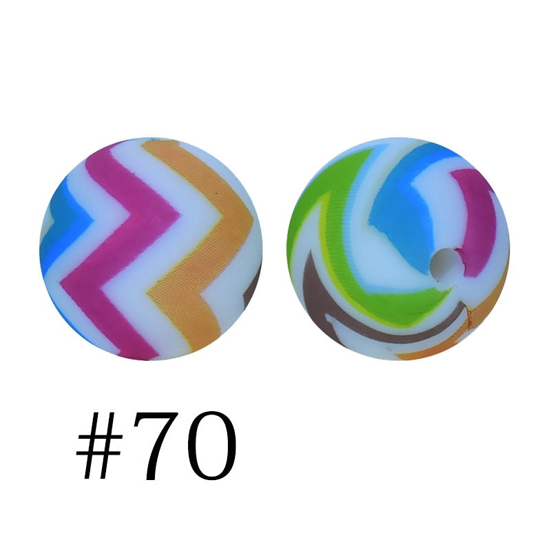 Round Printed Silicone Beads 70