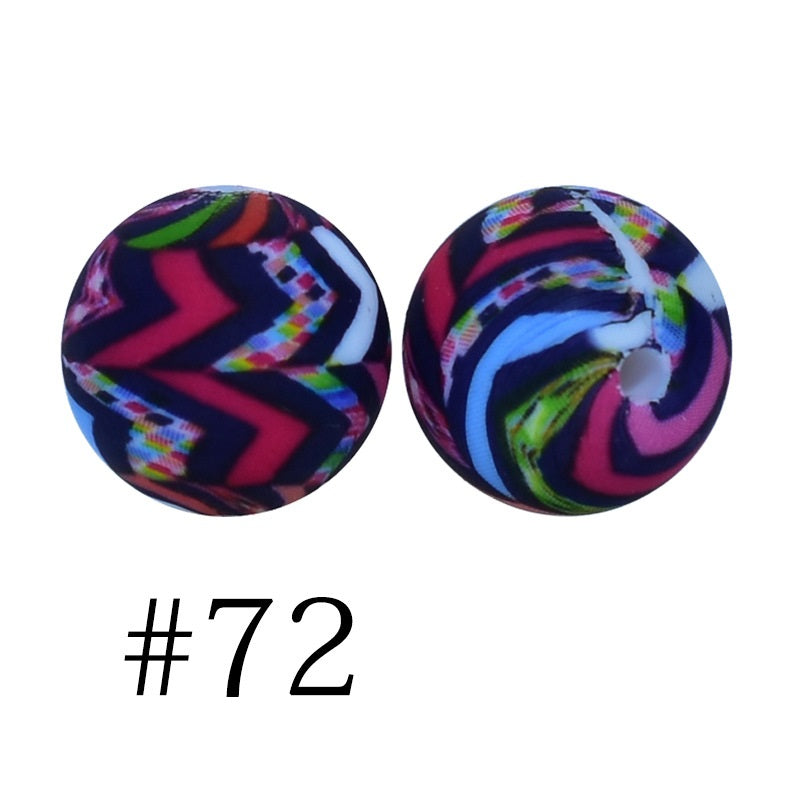 Round Printed Silicone Beads 72