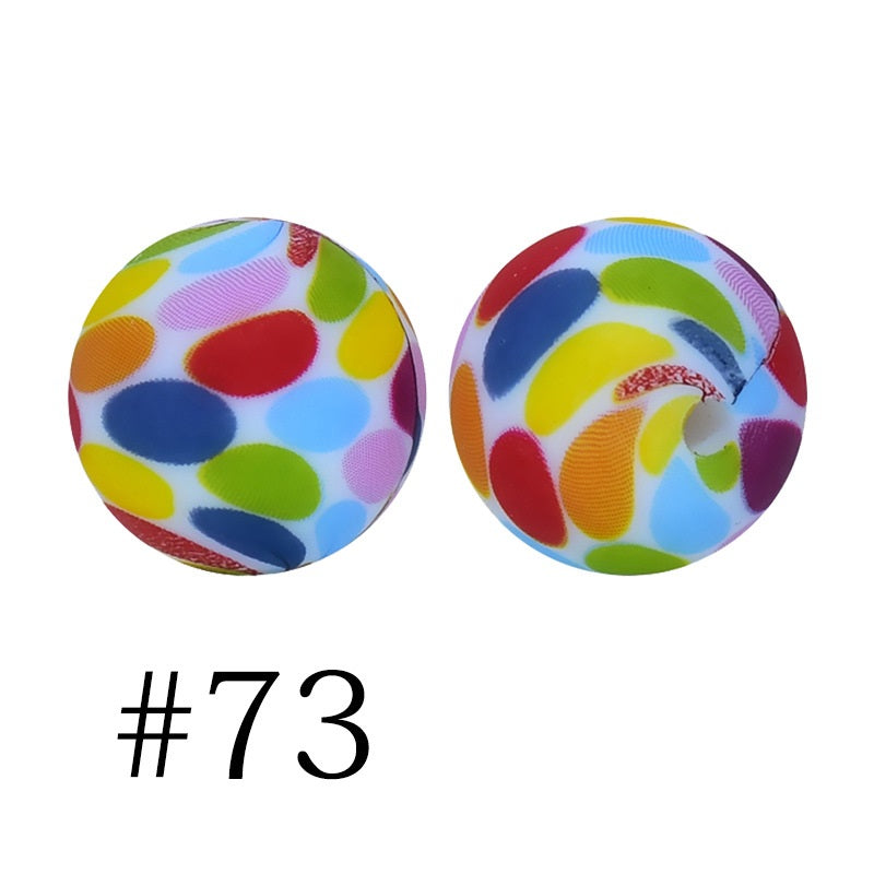 Round Printed Silicone Beads 73
