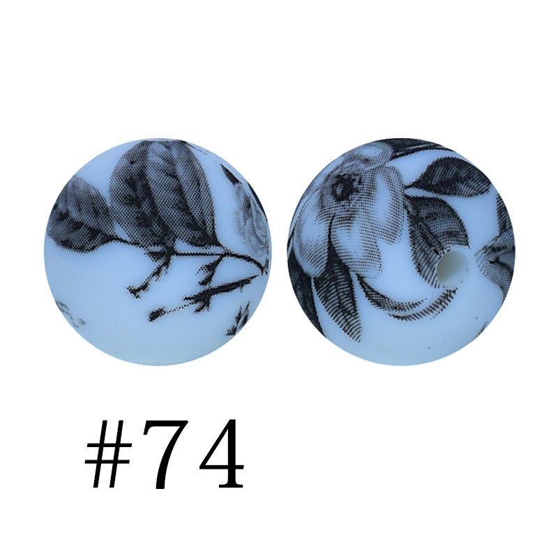 Round Printed Silicone Beads 74